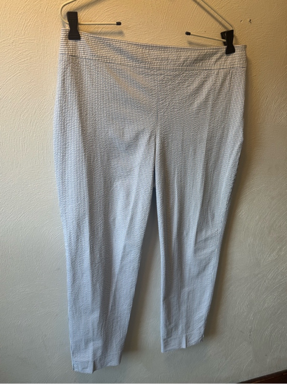 SOLD Talbots Blue White Seersucker Stripe Ankle Pants High Rise Coastal  12 - Picture 3 of 8